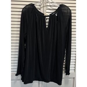 Jennifer Lopez Chiffon Black Keyhole Neck Long Sleeve Blouse Size 1X Lined Flowy